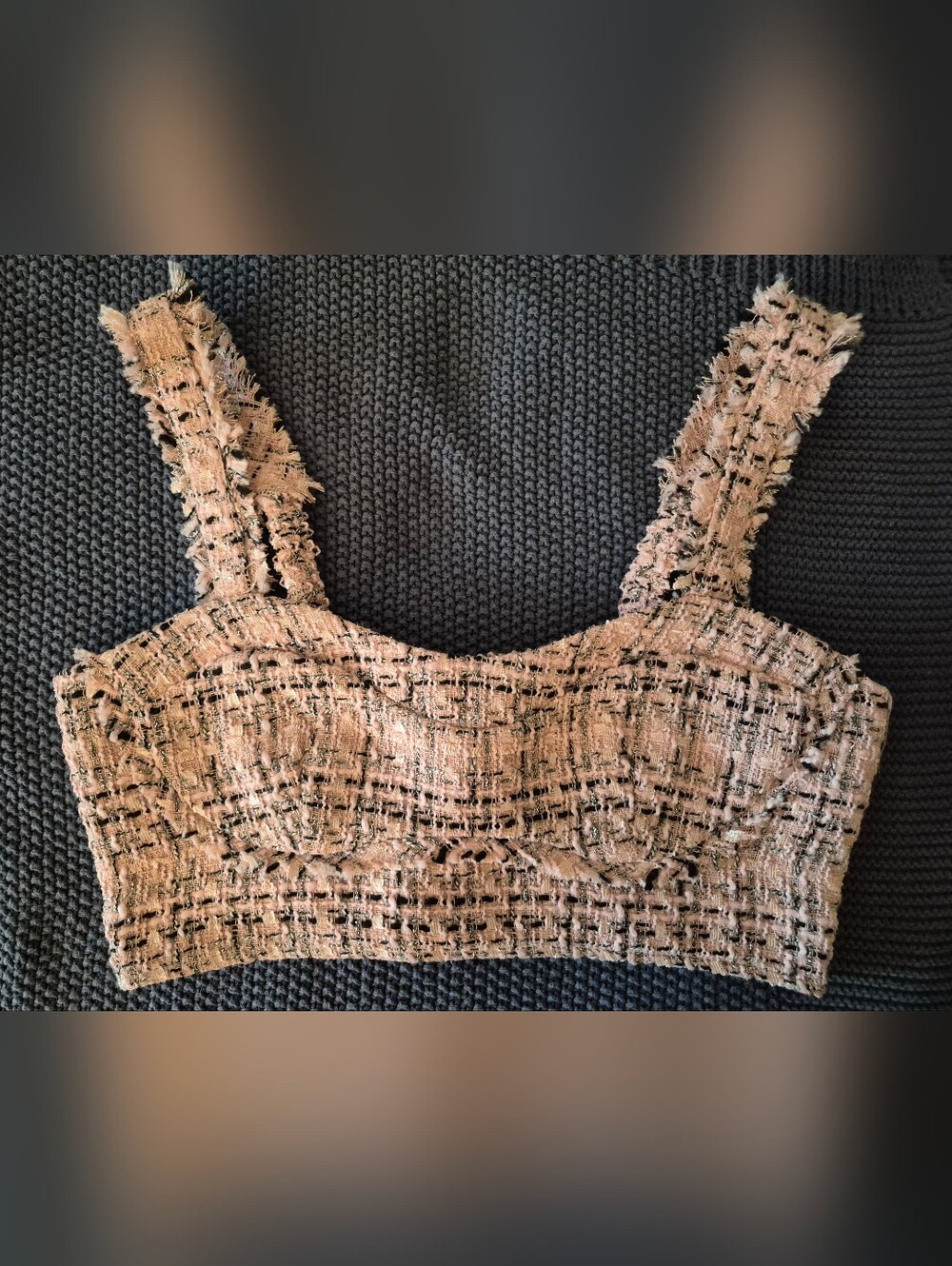 NWT Wild Fable Tweed Cropped Tank in Light Pink & Black